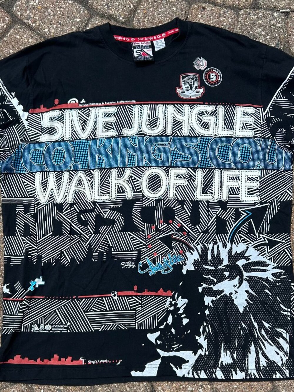 Vintage Y2K 5ive Jungle All Over Print AOP T-Shirt 2XL Kings County Baggy Street
